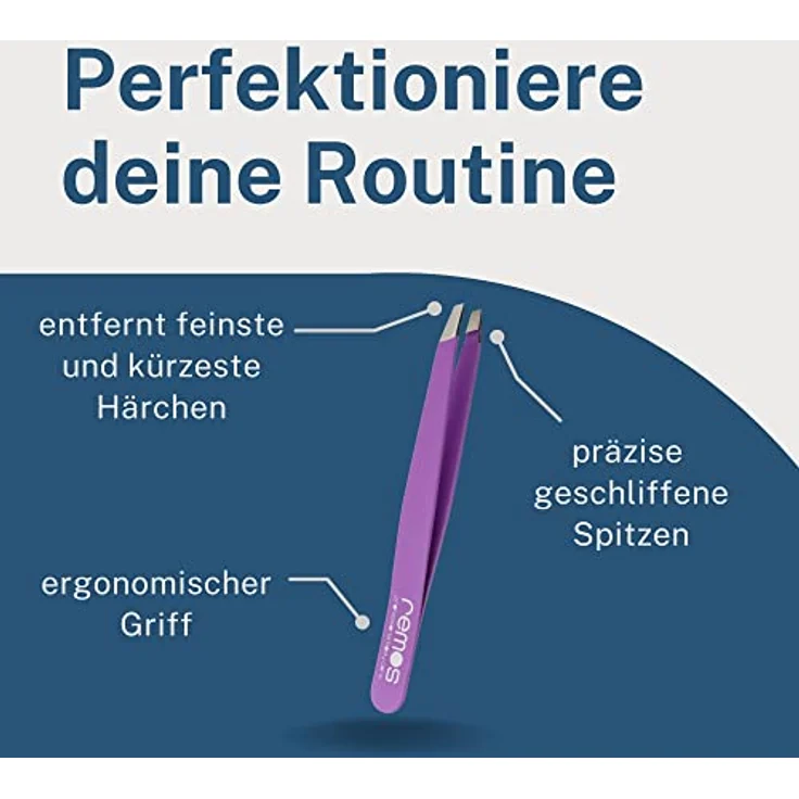remos professional body care REMOS Profi Pinzette, Augenbrauenpinzette mit extra feinen Spitzen aus rostfreiem Edelstahl, violett – Bild 3