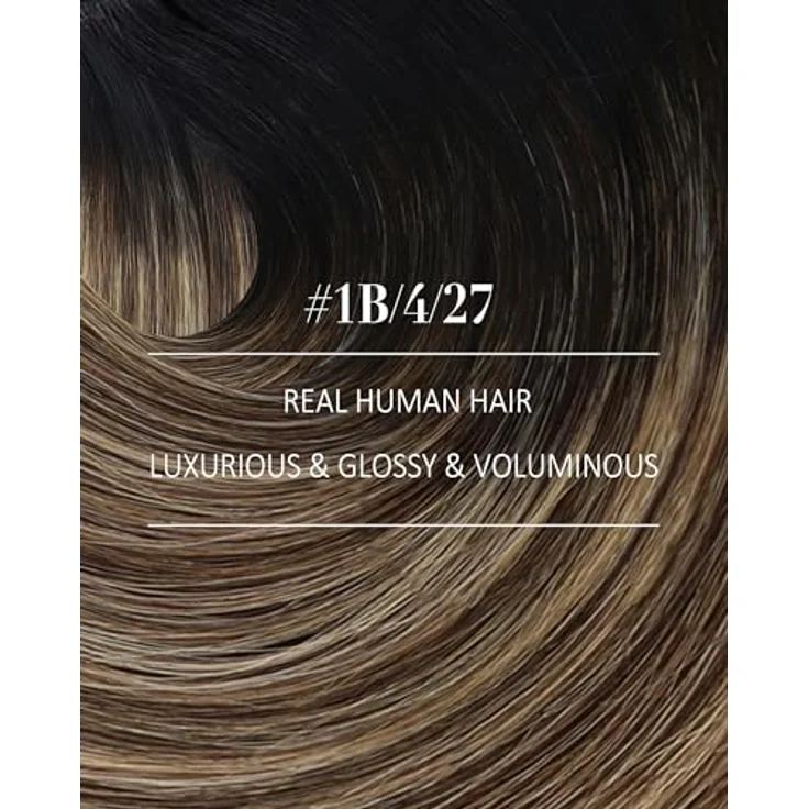 YoungSee Clip-in Extensions Echthaar 80g, Schwarz Balayage 1B/4/27, Remy Haarverlängerung mit Silikon-Clips, hitzebeständig und pflegeleicht – Bild 2