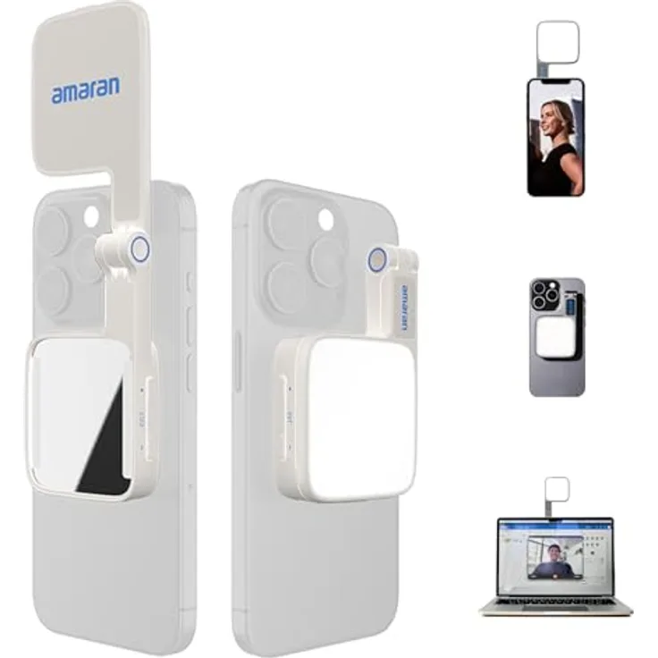 Amaran Go, Tageslichtlampe mit MagSafe-Kompatibilität, innovativem Klappdesign und Dimmmechanismus, weiß