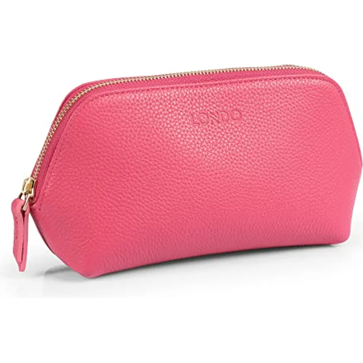 Londo Echtleder Kosmetiktasche, Schminktasche, Make up Tasche für Damen, Mädchen - Sonderfach mit Reisverschluss (Rosa)