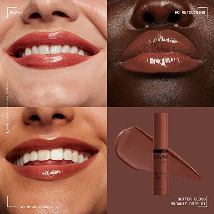 NYX Professional Makeup Butter Gloss Lipgloss 51 Brownie Drip, 8 ml - Hochglänzend, feuchtigkeitsspendend, kaschiert Lippenlinien – Bild 3
