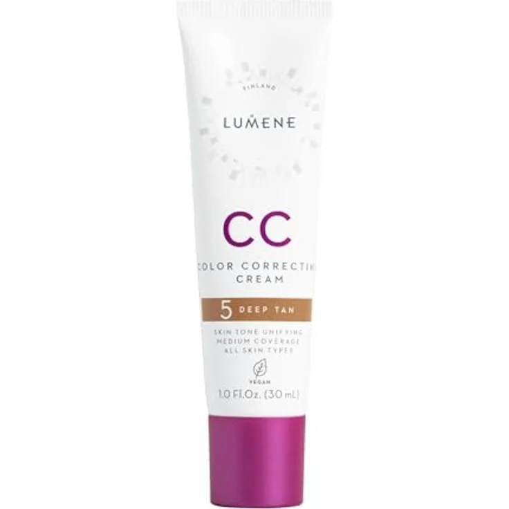 Lumene CC Color Correcting Cream, Getönte Tagescreme für ein einheitliches Hautbild, SPF 20, Farbton 5 Deep Tan (Warm), 30 ml
