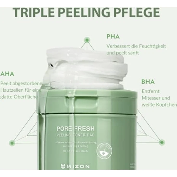 Mizon Pore Fresh, Gesichtsreinigung Peeling Toner Pad mit AHA, BHA und PHA, 60 Stück, 60 ml – Bild 7