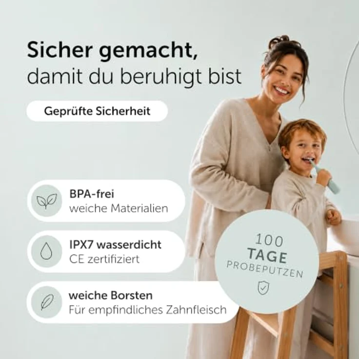 WonderSmile Wondersmile Kids Schallzahnbürste Magic Mint, elektrische Kinderzahnbürste ab 3 Jahren, 2 Putzmodi, Timer, 30 Tage Akku, induktive Ladestation – Bild 7