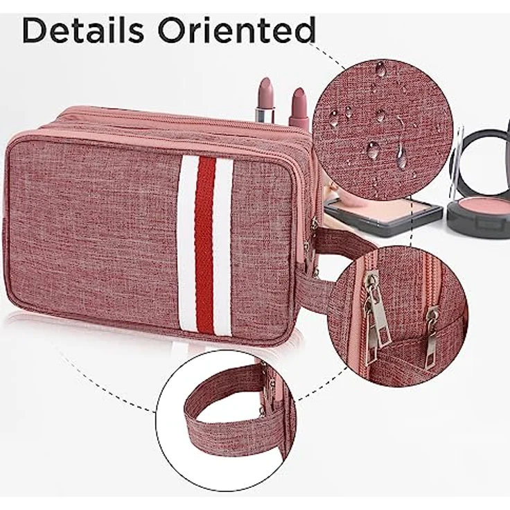 AiQInu Kulturtasche Damen, Reise Kulturbeutel Herren Oxford Tuch Wasserdicht Waschtasche Kosmetiktasche Reisezubehör Großer Stauraum (Rosa) – Bild 4