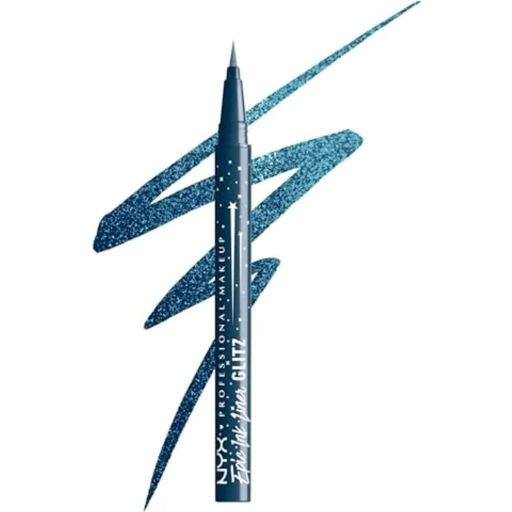 NYX Professional Makeup Epic Ink Liner Jeanz Denim Dazzle, wasserfester Flüssig-Eyeliner in Dunkelblau mit glitzerndem Finish, 1 ml