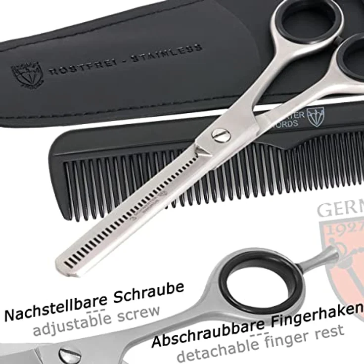 DREI SCHWERTER Effilierschere 6 Zoll, rostfrei, im schwarzen Etui mit Kamm, geeignet für alle Haarstrukturen – Bild 5