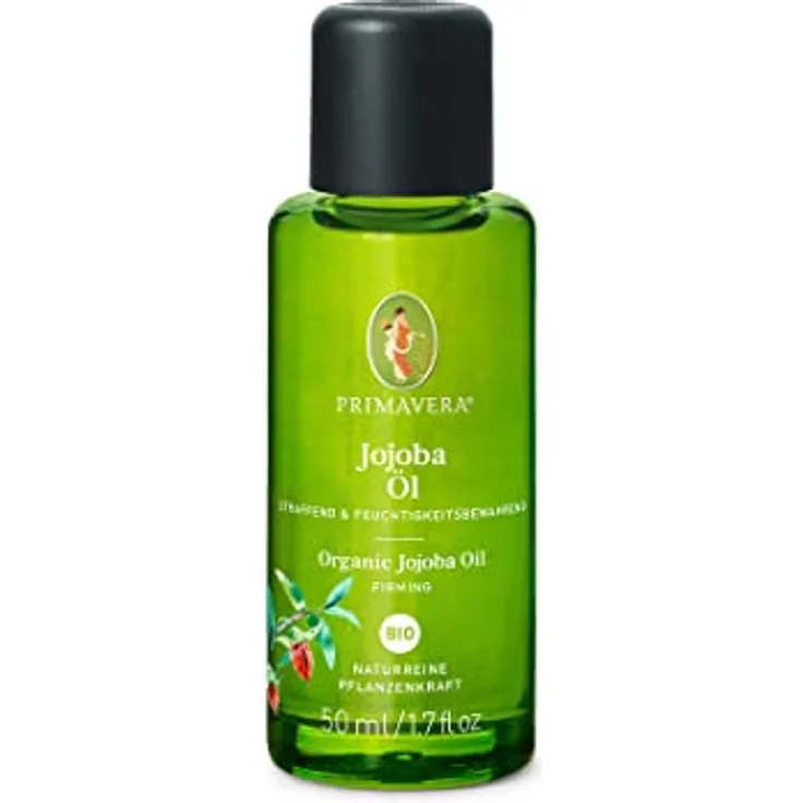 PRIMAVERA Pflegeöl Jojobaöl bio 50 ml – naturreine Pflanzenkraft – Glasflasche – Aromaöl, Körperöl, Naturkosmetik – hautstraffend, festigend, fördert die Elastizität – vegan