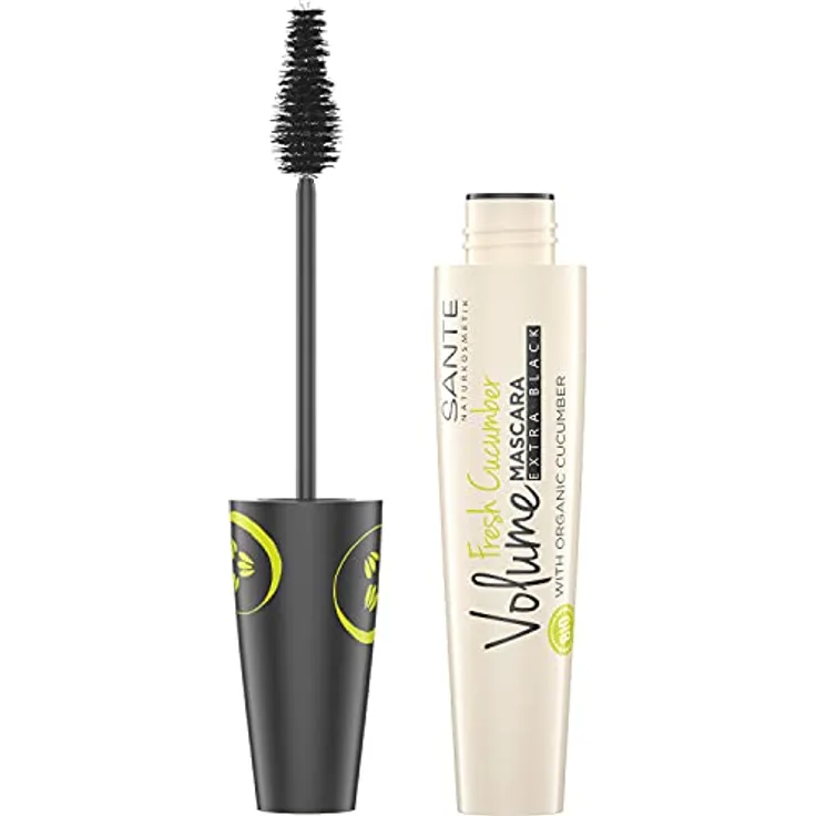 Sante Naturkosmetik Fresh Cucumber Volume Mascara, Wimperntusche mit Bio-Gurkenextrakt und Kegelbürste, 12 ml