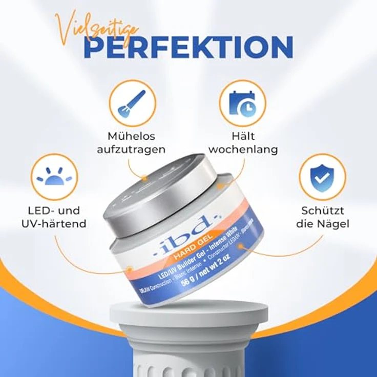 IBD Hard Gel – LED/UV Builder Gel Intense White, 56 g – schnelles Aushärten, selbstglättende Formel, formaldehyd- und toluolfrei, Made in USA – Bild 2