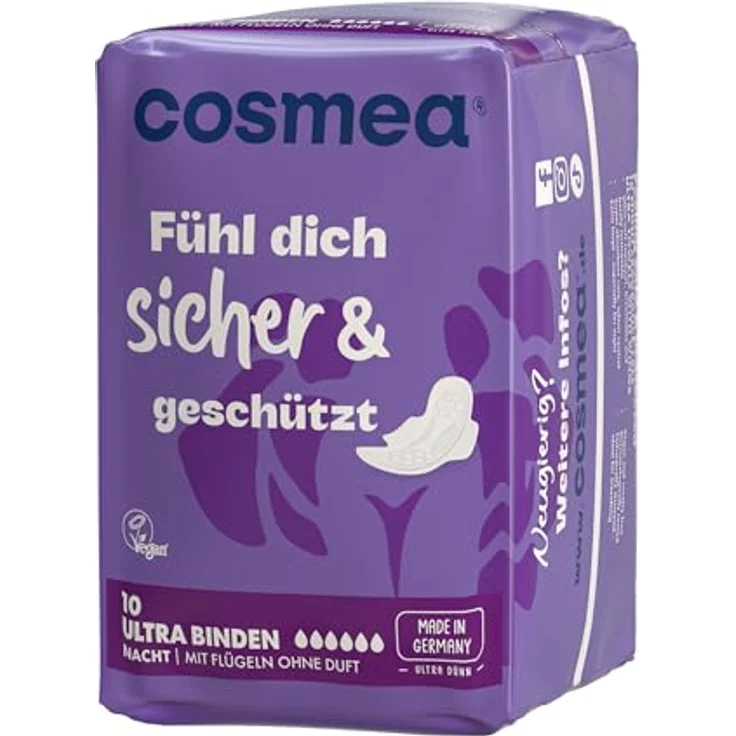 COSMEA Ultra Binden für die Nacht, Vorteilspack (12 x 10 Stück), extra dünn, vegan, hautfreundlich, made in Germany – Bild 1