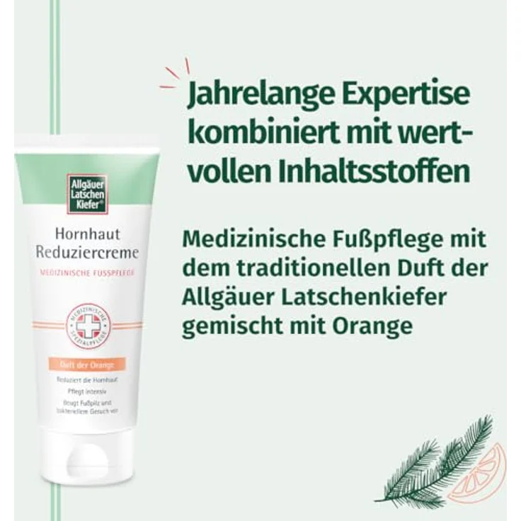 Allgäuer Latschenkiefer Hornhaut Reduziercreme mit Fruchtsäuren und Pflegekomplex, 100 ml, orange – Bild 3
