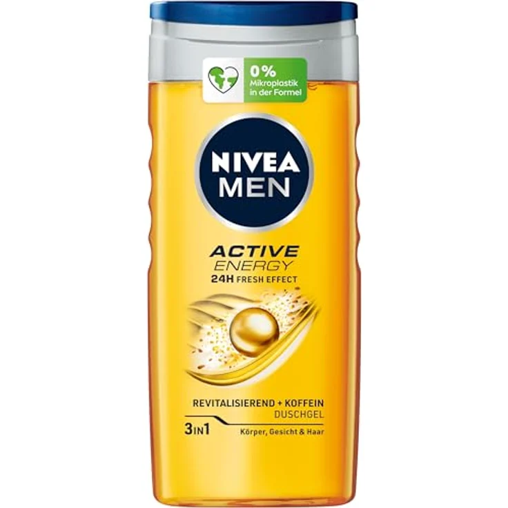NIVEA MEN Active Energy Duschgel (250 ml), pH-hautneutrale Pflegedusche mit Koffein für Körper, Gesicht und Haar, 24h Frische-Effekt – Bild 1