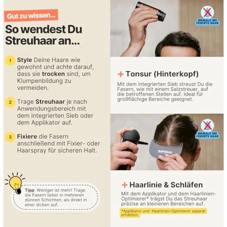 IMPERIO Streuhaar zur Haarverdichtung, 100% Naturfasern, Premium Friseurqualität, 26g, Dunkelbraun – Bild 5