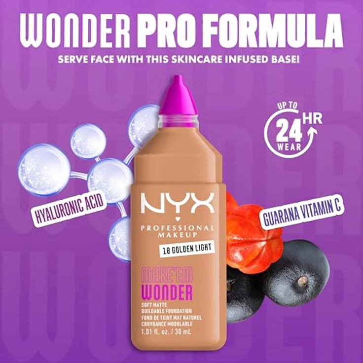 NYX Professional Makeup Make 'EM Wonder Foundation, Glow-Booster mit Vitamin C und Hyaluronsäure, 30 ml – Bild 4