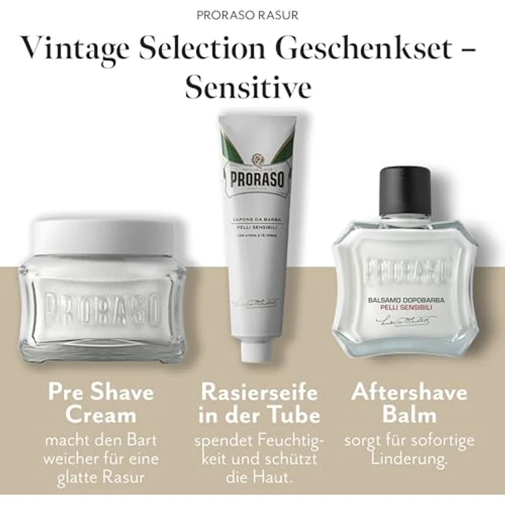 Proraso Vintage Selection Toccasana x3 Weiss Sensitive inkl. Rasiercreme, Rasierseife, Pflegebalm – Bild 3