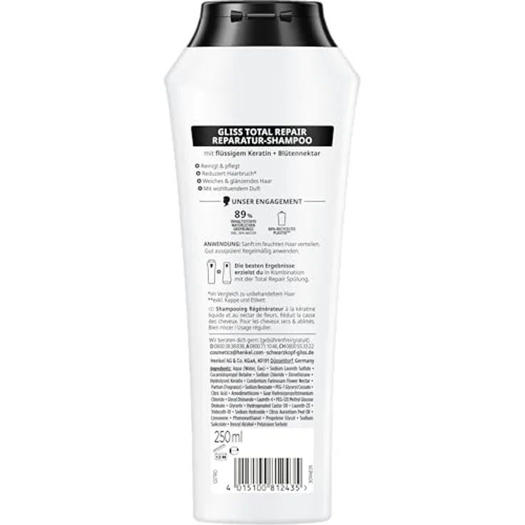 Gliss Total Repair Spülung (200 ml), Haarspülung für trockenes, strapaziertes Haar, mit flüssigem Keratin, 90% weniger Haarbruch – Bild 3