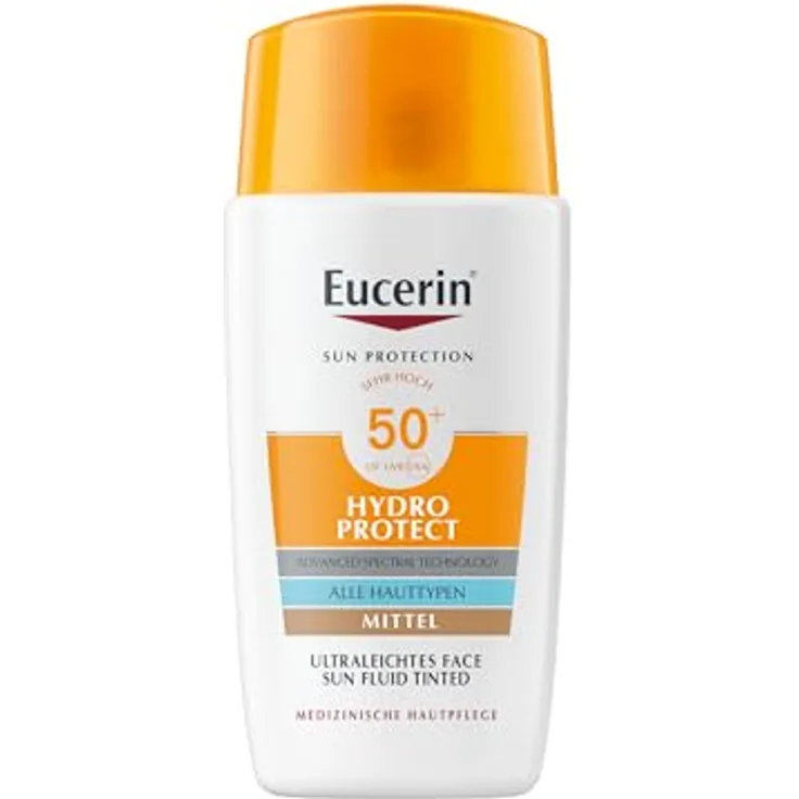 Eucerin Sun Hydro Protect Bräunungs-Fluid, SPF 50+, Farbton Medium, 50 ml, intensiver Feuchtigkeitsschutz für empfindliche Haut