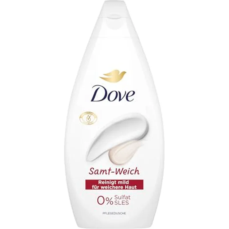 Dove Duschgel Samt-Weich Pflegedusche, dermatologisch bestätigt für weichere Haut, 450 ml, 0% Sulfat SLES, PETA-vegan