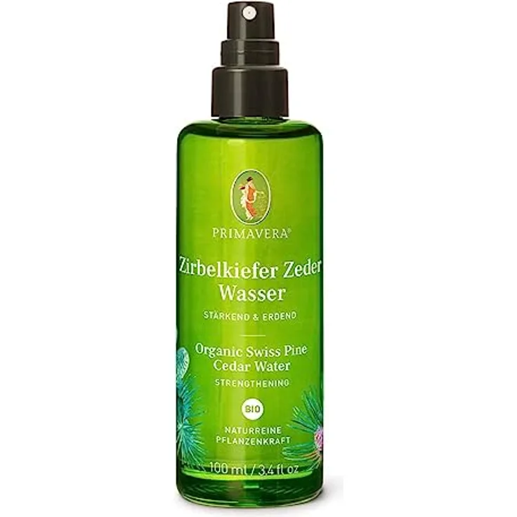 PRIMAVERA Pflanzenwasser Zirbelkiefer Zederwasser bio 100 ml - naturreine Pflanzenkraft – Glasflasche – Hydrolat, Körperspray, Aromatherapie – erdend – vegan