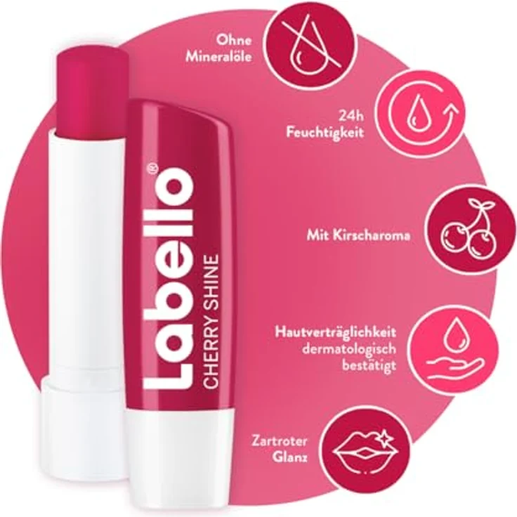 Labello Cherry Shine, Lippenpflegestift mit 24h Feuchtigkeit, zartrotem Glanz, Sheabutter und Kirscharoma, 4,8 g – Bild 2