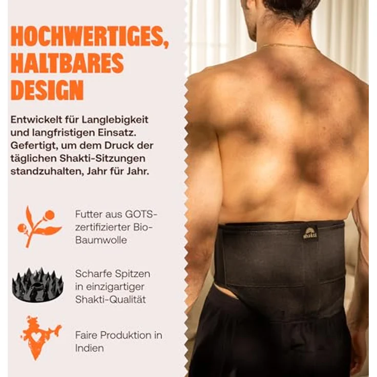 Shakti Mat Rückengürtel, Akupressur-Stützgürtel für Rücken & Bauch, Bio-Baumwolle, Schwarz, Größe L – Bild 3
