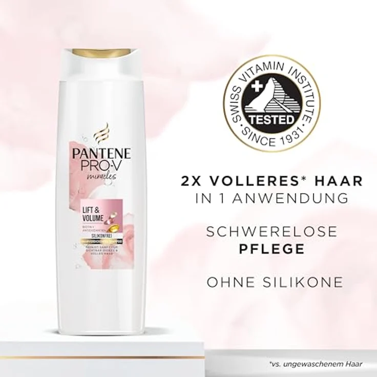 Pantene Pro-V Lift & Volume Haarverdickendes Shampoo mit Biotin, Silikonfrei 250ml. Pro-V Miracles Shampoo, Angereichert mit Antioxidantien. Sichtbar Dickeres und Volleres Haar, Recycelbare Flasche. – Bild 3