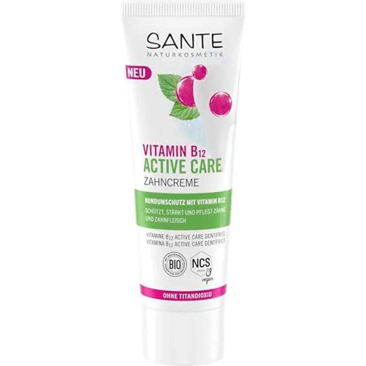 SANTE Active Care Vitamin B12 Zahncreme, 75 ml, mit Xylitol und Bio-Salbei, Fluoridgehalt 1200ppm
