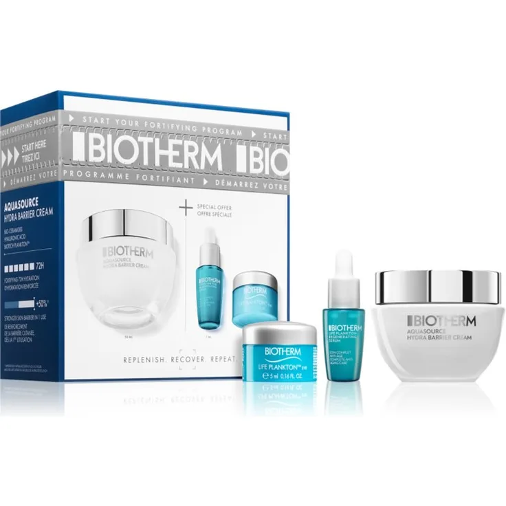 Biotherm Aquasource Hydra Barrier Cream Geschenkset, Feuchtigkeitspflege mit Augencreme und Serum, 50 ml + 5 ml + 7 ml