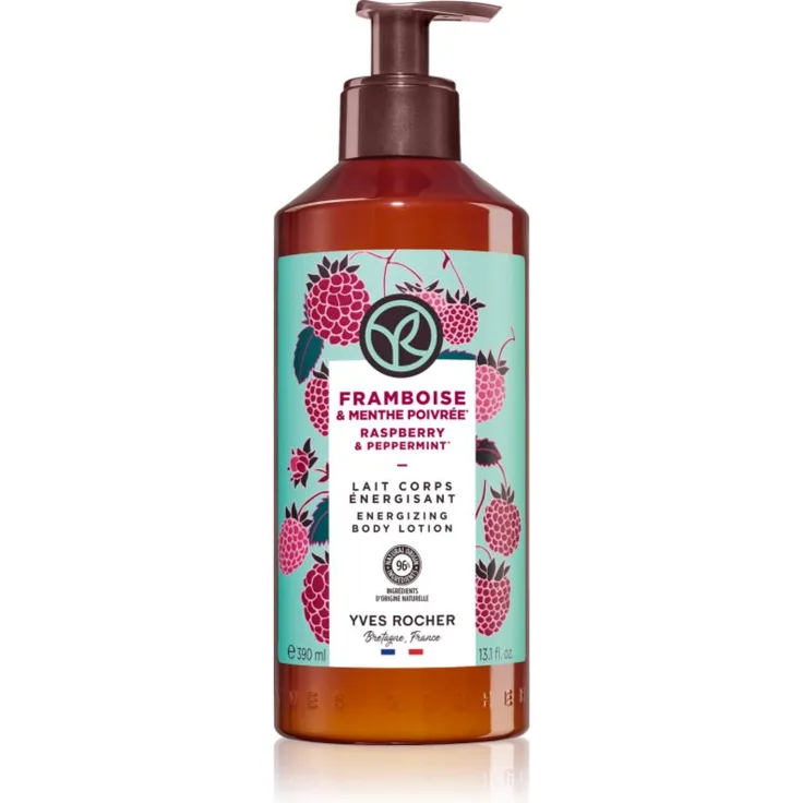 Yves Rocher Bain de Nature Bodylotion Raspberry & Peppermint, 390 ml, vegane Feuchtigkeitspflege für Damen mit langanhaltender Geschmeidigkeit