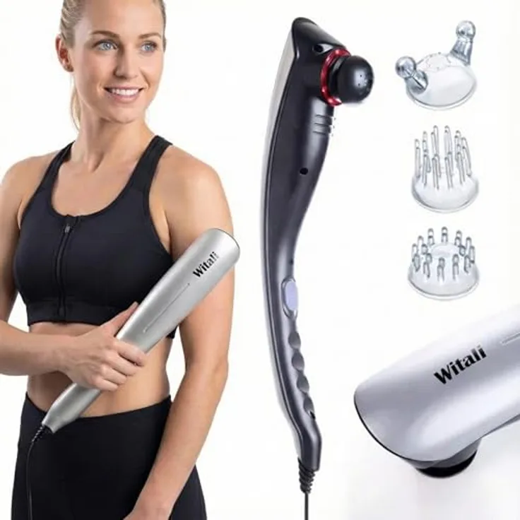 smartEC Witali elektrisches Handmassagegerät, inkl. 3 Wechselmassageaufsätzen, ergonomisch und kabelgebunden, 15 W Leistung
