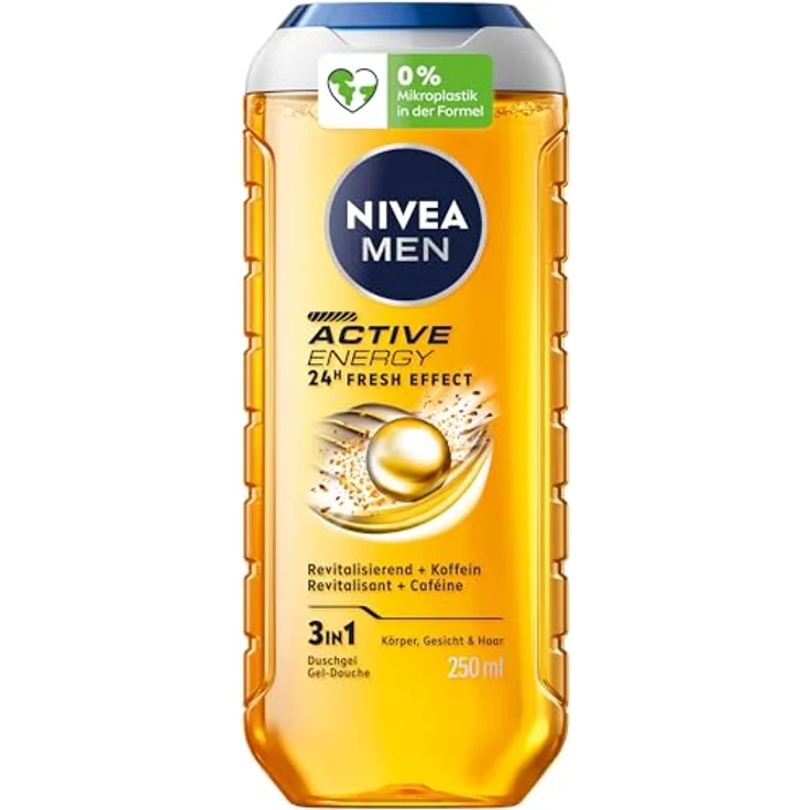 NIVEA MEN Active Energy Duschgel, pH-hautneutrale Pflegedusche mit Koffein, 250 ml, revitalisierende Formel für Körper, Gesicht und Haar – Bild 1