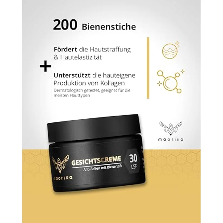 maorika Gesichtscreme mit Bienengift, Hyaluron und Manuka, Antiaging mit LSF30, 50 ml - für ein straffes Hautbild – Bild 3