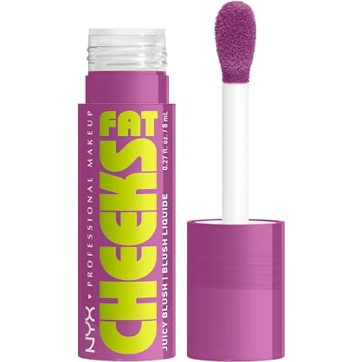 NYX Professional Makeup Fat Cheeks Juicy Blush flüssiges Rouge, Farbton 08 Blueberry Burst, 8 ml, leichte Textur für natürliche Wangenröte