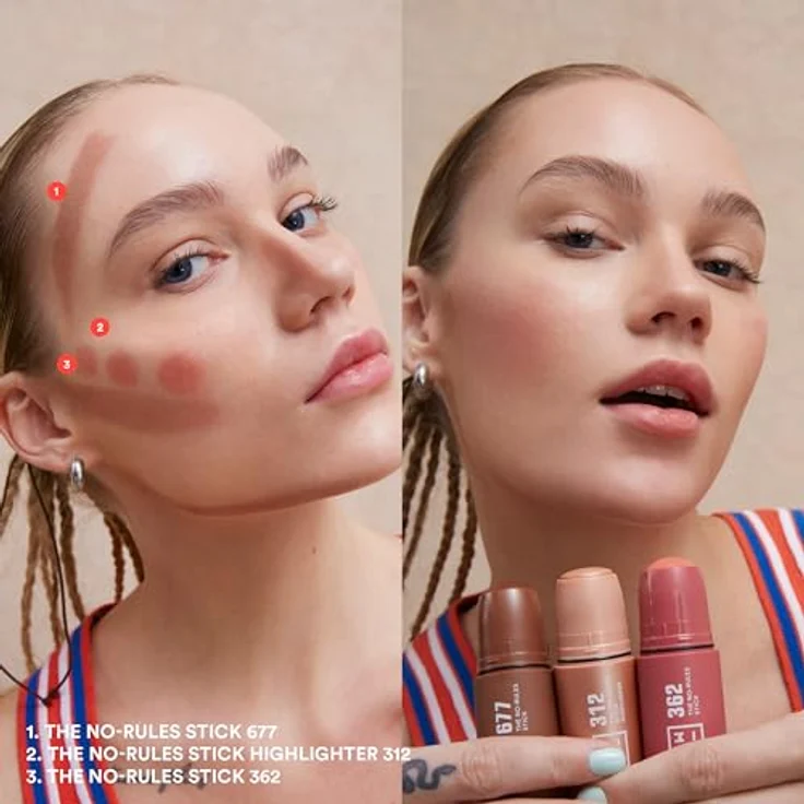 3INA The No-Rules Stick Highlighter 312 Blush, cremiger Farbton für Augen, Lippen und Wangen, Neutral Brown, 5 g – Bild 5