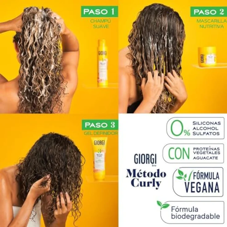 Giorgi Line Weiches Shampoo, Curly-Methode, spektakuläre Locken, 0% Alkohol, 0% Silikone, 0% Sulfate, mit pflanzlichen Proteinen und Avocado, 350 ml – Bild 3