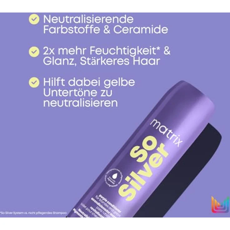 Matrix So Silver Pigmentierter Conditioner für blondes und graues Haar, Neutralisiert gelbe Untertöne, Mit Ceramiden, 1 x 300 ml – Bild 2