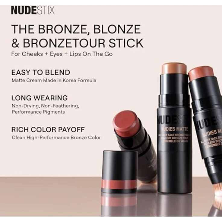 NUDESTIX Nudies Bronze Matte Bronzer Stick Terracotta Tan, Cremiger Bronzer & Contour Stick mit natürlichem matte Finish, langanhaltend, vegan – für Gesicht, Augen & Lippen, 7g – Bild 5