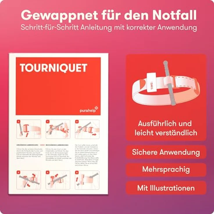 Purahelp Erste-Hilfe-Set Tourniquet, 2 Stück, robuster Druckverband mit Schnellverschlusssystem und Aluminiumstab, kompakte Größe für den Notfalleinsatz – Bild 6