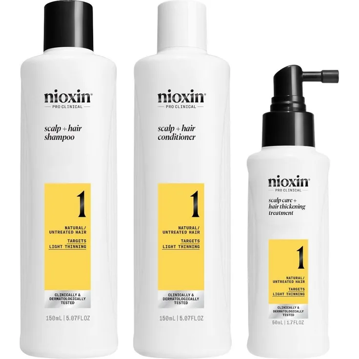 Nioxin Haarpflegesystem-Kit System 1, 3-Stufen-Set für dünner werdendes Haar, 150 ml Shampoo + 150 ml Conditioner + 40 ml Treatment