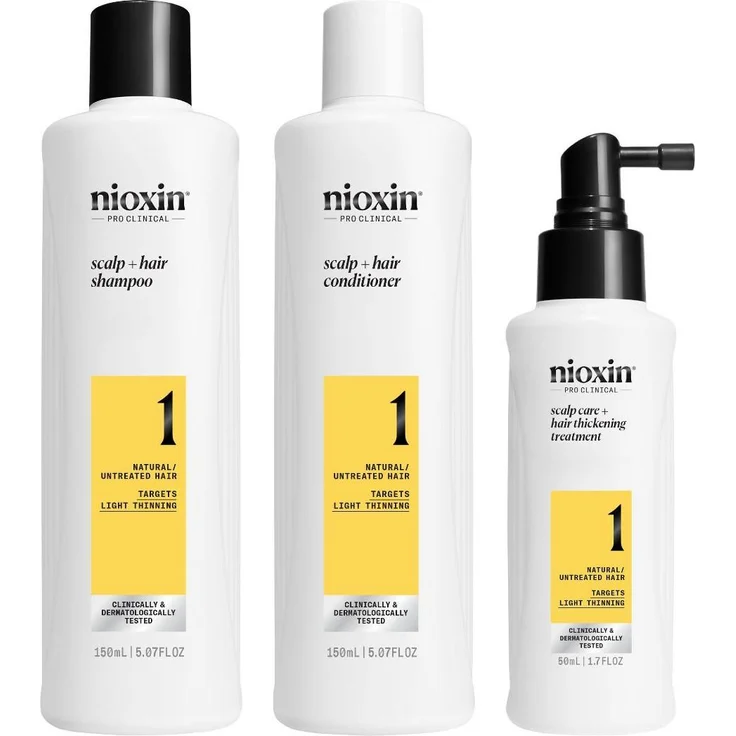 Nioxin Haarpflegesystem-Kit System 1, 3-Stufen-Set für dünner werdendes Haar, 150 ml Shampoo + 150 ml Conditioner + 40 ml Treatment