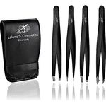 Lalano`S Cosmetics Deluxe Pinzetten Set, 5-tlg. Maniküre und Pediküre Set mit elegantem Etui und präzisen, abgerundeten Spitzen