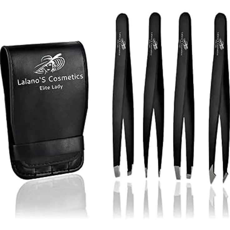 Lalano`S Cosmetics Deluxe Pinzetten Set, 5-tlg. Maniküre und Pediküre Set mit elegantem Etui und präzisen, abgerundeten Spitzen