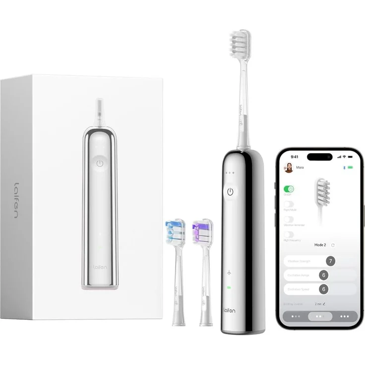 Laifen Wave Elektrische Zahnbürste, 3 Aufsteckbürsten, Dual-Action-Technologie, IP68-Design, bis zu 45 Tage Akkulaufzeit, individuelle App-Steuerung