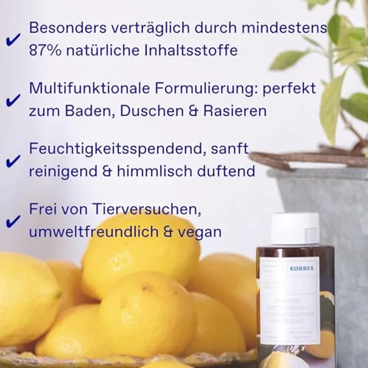 KORRES Basil Lemon Revitalisierendes Duschgel mit aktiv Aloe-Vera, dermatologisch getestet, vegan, 250 ml – Bild 2