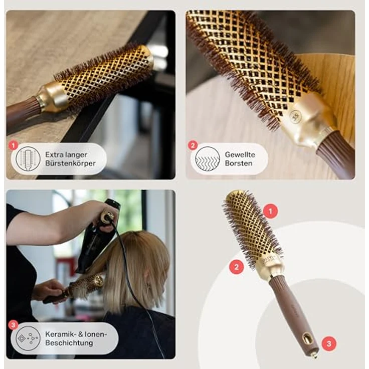OLIVIA GARDEN Expert Blowout Speed - Gold & Brown 35 mm - Professionelle Rundbürste für voluminöse Blowouts – Bild 4