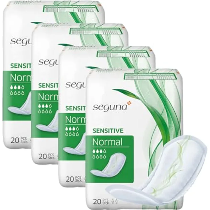 Seguna SEGUNA Sensitive Normal Inkontinenzeinlagen für leichte Inkontinenz, 80 Stück (Sparpaket 4 x 20), saugfähig bis 450 ml, komfortables Innenvlies, Maße 35 x 12 cm