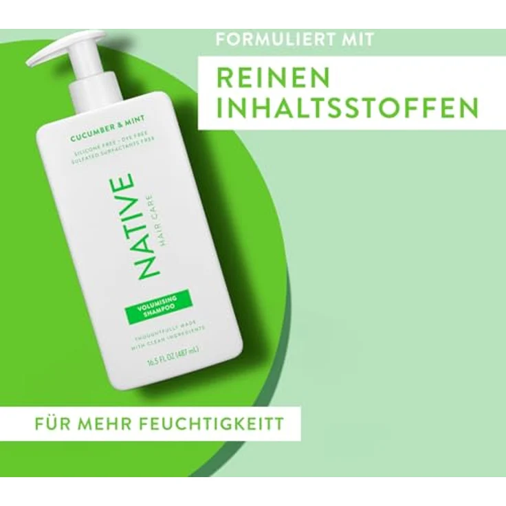 Native Shampoo Volumen für Frauen und Männer, ohne Silikone und Sulfate, Gurke-Minz-Duft, 487 ml – Bild 5