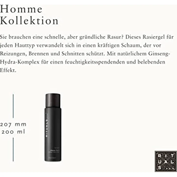Rituals Homme Collection Shave Foam, Rasierschaum mit Ginseng-Hydra-Komplex, 200 ml, für alle Hauttypen – Bild 3