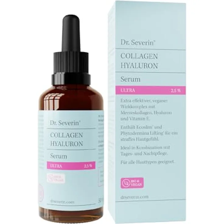 Dr. Severin 2,5% Collagen Hyaluron Serum Ultra 50 ml I Gesichtsserum mit Meereskollagen, Hyaluron, Vitamin E und Phytodermina Lifting I Anti-Aging, Straffend I für alle Hauttypen I Vegan